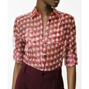 NEW Zara 70s psychedelic print sheer blouse top shirt tee Large New With Tags